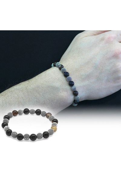 Tesbihane Suleyman Agate Metal Combination Sphere Cut Natural Stone Bracelet