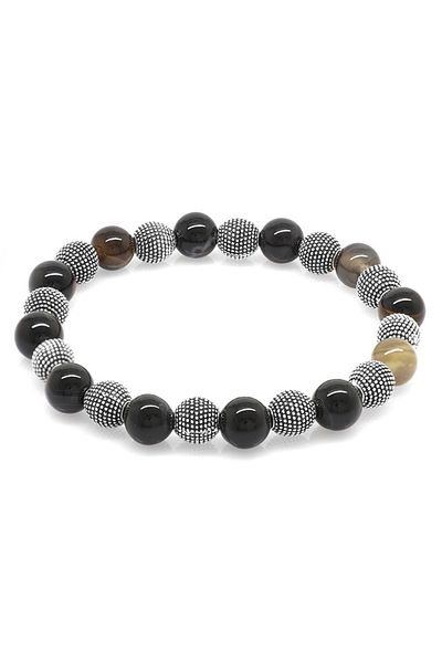 Tesbihane Suleyman Agate Metal Combination Sphere Cut Natural Stone Bracelet
