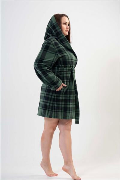 VİENETTA Kadın Büyük Beden Kapüşonlu Polar Sabahlık