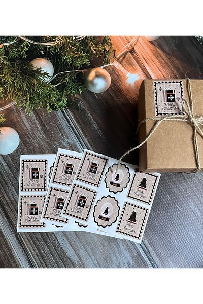 t tuğset etiket New Year Themed Sticker - Happy New Year Label-packaging Happy Newyear Sticker Postcard Stamp Pattern