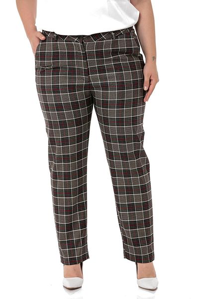 DISENTIS MODEST Large Size Black Red Plaid Trousers with Narrow Leg Pockets