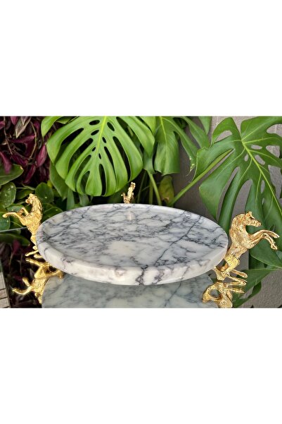 MIARIK DESIGN & DEKORASYON Dekoratif Leylak Mermer Pirinç Gold At Ayaklı Sunu...