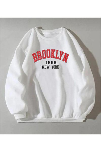 Machetta Hanorac oversize cu decolteu rotund cu imprimeu Brooklyn