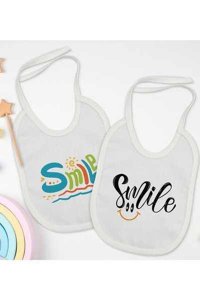 Bk Gift Smile Designed 2-Piece White Baby Bib-1