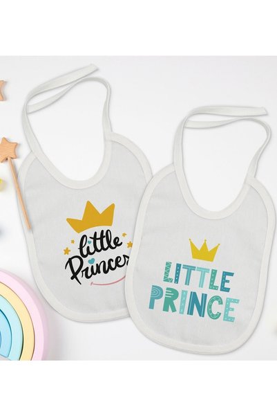 Bk Gift Kids Prince and Princess Designed 2-Piece White Baby Bib-1