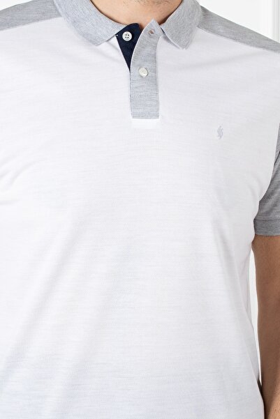 San&Fa Біла футболка з коміром-поло та ґудзиками