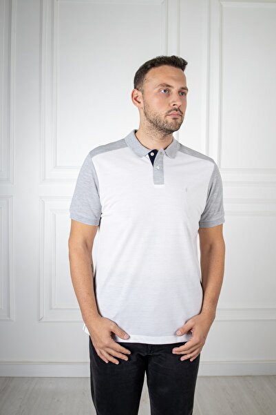 San&Fa Біла футболка з коміром-поло та ґудзиками