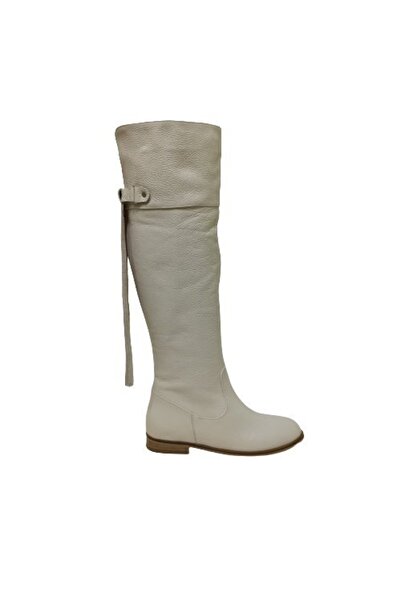 ALBİNİ Bej Deri Kadın Çizme Bot Ayakkabı