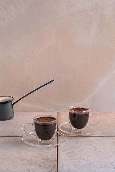 Moon Glass Çift Cidarlı 2’li Türk Kahvesi Fincan Takımı 80ml