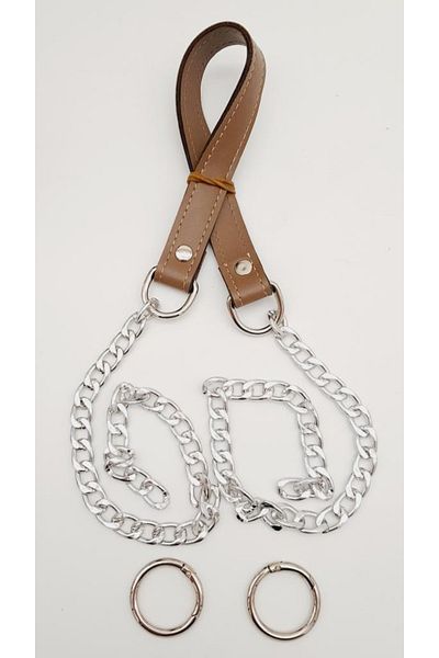 angel çanta aksesuar Faux Leather Stitched Silver Chain Mink Color Bag Handle