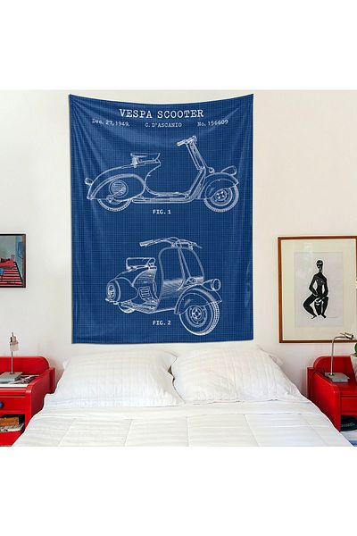 The Lucid Lab Tapet Vespa Blueprint - 100 Cm X 135 Cm