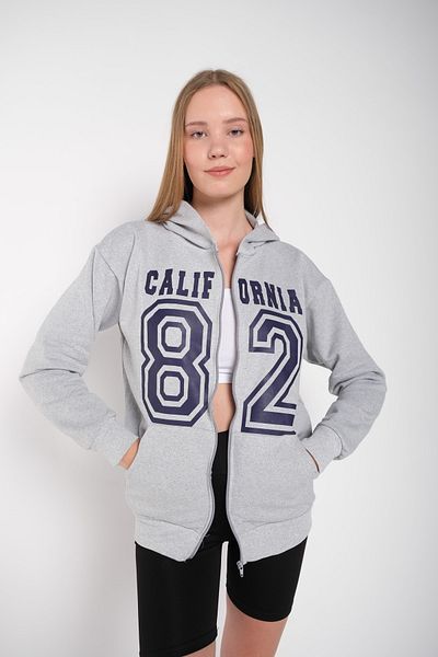 MODAGEN Dámský kalifornský šedý oversize cardigan s potiskem