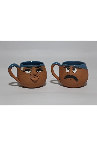 Avanos Blacksmiths El Işi Doğal Sırlı Emojili Komik 2 Kişilik Kahve Kupası