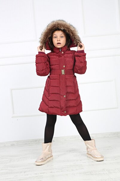 B&T Jachetă pufă detașabilă din pluș de cireș pentru fete