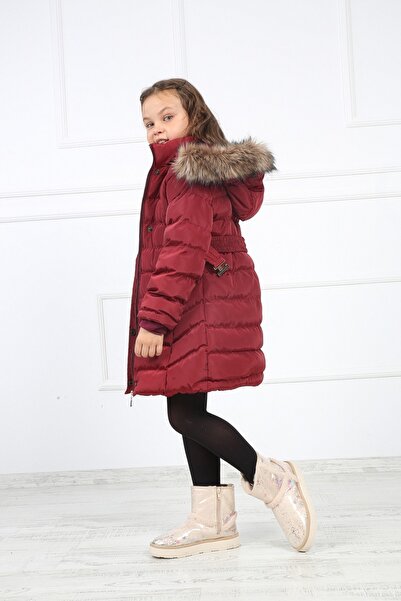 B&T Jachetă pufă detașabilă din pluș de cireș pentru fete