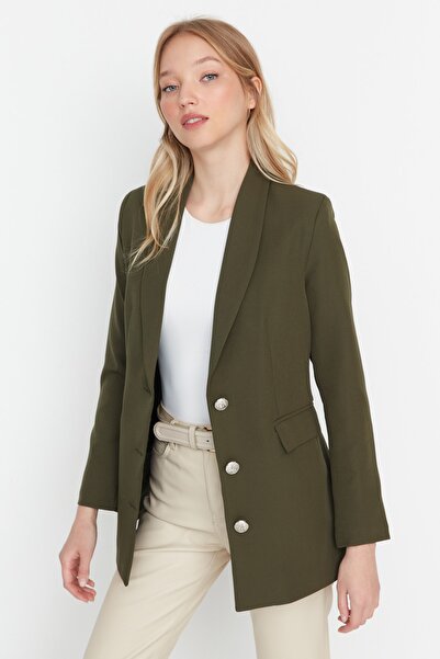 Trendyol Collection Zelená tkaná bunda s dvojitým lemováním a zapínáním TWOAW23BC00028