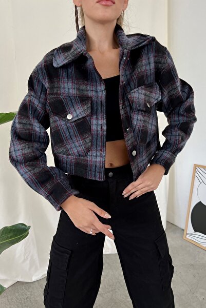 Eka Γυναικείο Μαύρο Καρό Μπουφάν 1009-2333