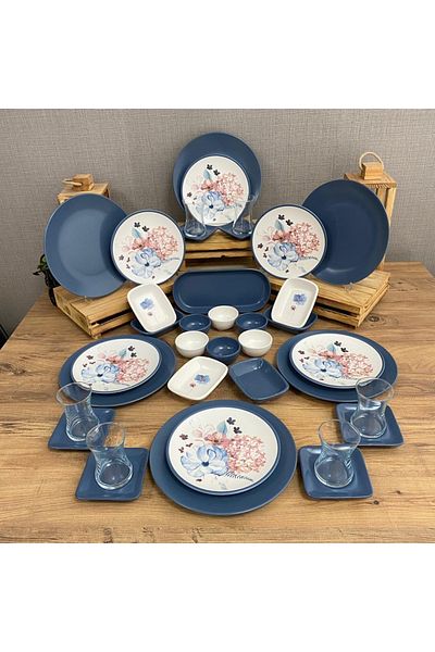 Demet Çeyiz Team Breakfast Blue Frowers 37 Pieces for 6 People202222903