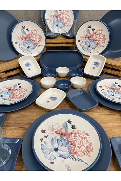 Demet Çeyiz Team Breakfast Blue Frowers 37 Pieces for 6 People202222903