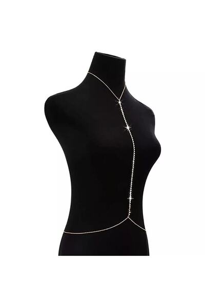 TakıConcept Ortası Taşlı Gümüş Renk Abiye Zincir Vücut Aksesuarı Bikini Üstü ...