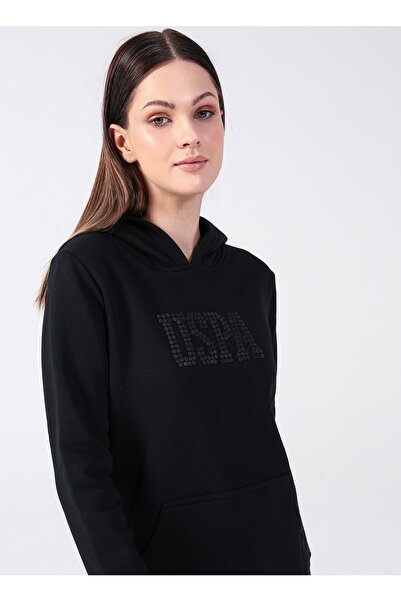 U.S. Polo Assn. Kapüşon Yaka Baskılı Siyah Kadın Sweatshırt Gızmo-sk022