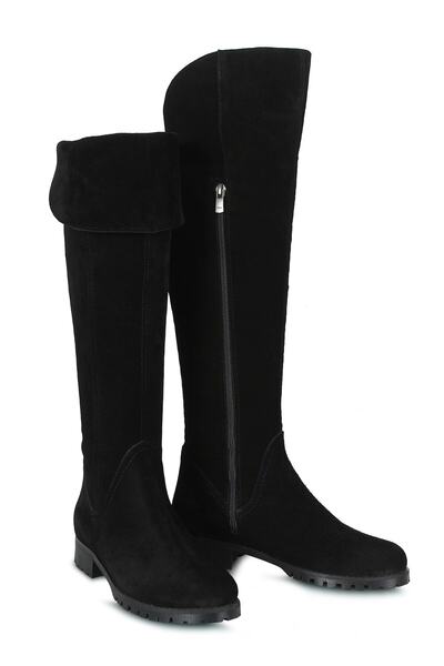 KARVENSHOES Women's Genuine Black Suede Over-The-Knee Zippered Boots 052