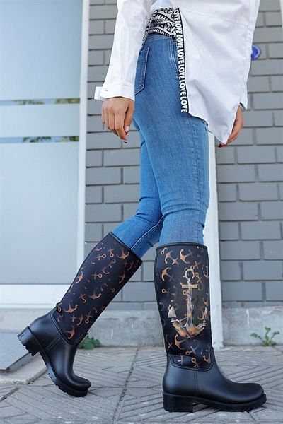 Sea&Blue Дамски водоустойчиви ботуши за дъжд с щампа на котва