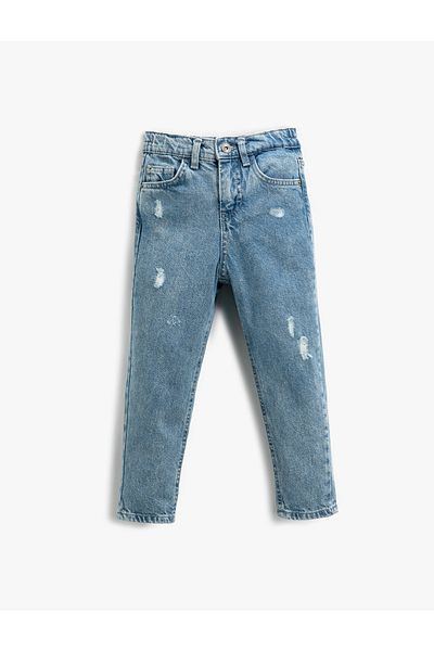 Koton Blugi de buzunar din bumbac distrus - Mom Jean