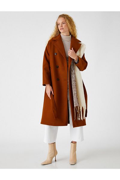 Koton Double Breasted Coat Belted