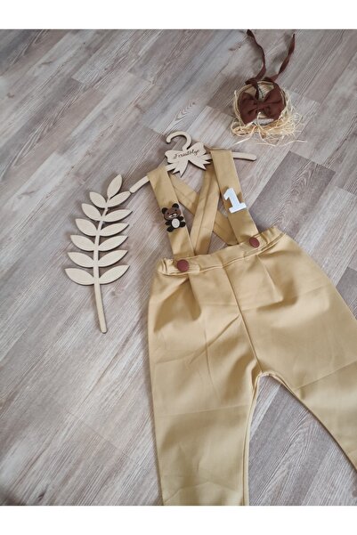 Feriatolye Teddy Bear Concept Camel Color Baby Boy Salopet 1st Birthday Outfit