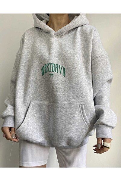Machetta Plus Size Dont Hoodie Printed Oversize Sweatshirt Gray