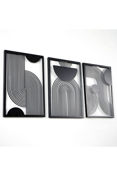 Colorfull Worlds Set de 3 decorațiuni de perete metalice verticale de la mijlocul secolului - Decorare de perete cadou pentru birou acasă