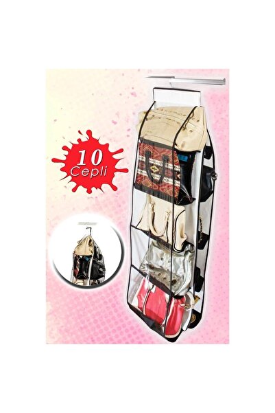 Yetkin Home 10 Cepli Gözlü Bayan Çantası Düzenleyizi Organizer Şefaf Askı