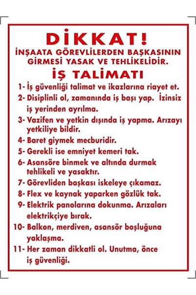 Emek İkaz Levhaları علامة تحذير/تحذير لتعليمات العمل