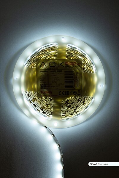 ACK Üç Çip 60 Ledli Şerit Led 6500k Beyaz Işık 15lm 12v 14,4w 5 Metre