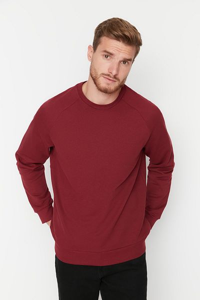Trendyol Collection Weinrotes Fleece-Sweatshirt – normale Passform, hält innen warm TMNAW23sw00189