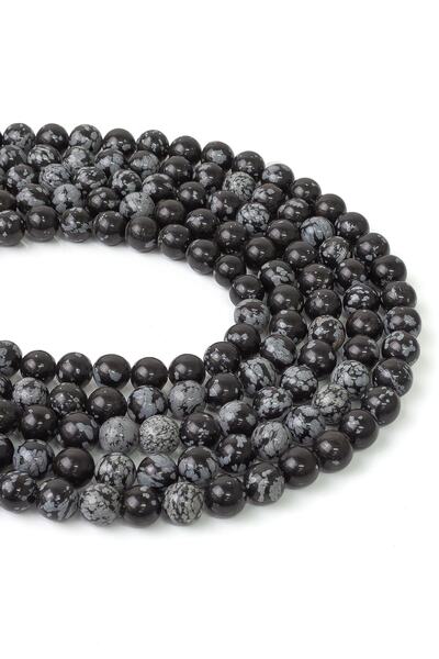 Dünya Doğal Taş 8 mm Snowy Obsidian Stone Array