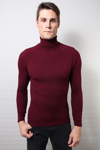 ALEXANDERGARDI Men's Burgundy Ribbed Knitwear Turtleneck Sweater e20-18059