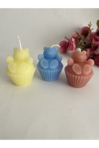 Bellaza Home Ayıcıklı Cupcake Şeklinde 3'lü Renkli Ve Kokulu Mum