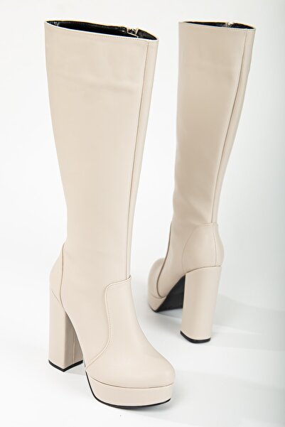 LİLLA جزمة نسائية فوق الركبة لون بيج