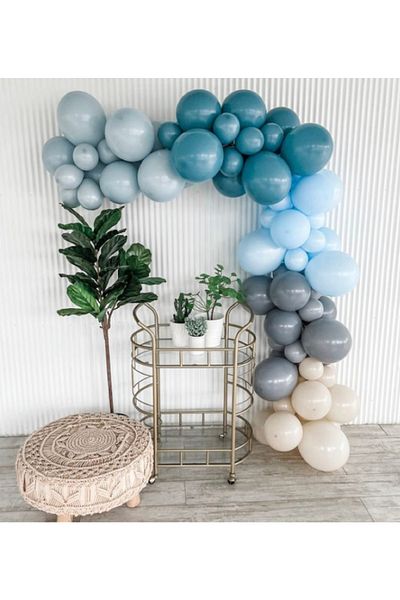 Çemrek Süs Parti Blue Color Mini Balloon Chain Set 50 Pieces Balloons and Chain