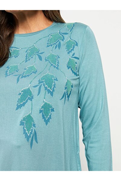 LC Waikiki Γυναικείο T-Shirt με μακρυμάνικο λαιμόκοψη - εμπριμέ