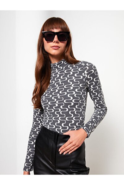 LC Waikiki Μακρυμάνικο γυναικείο μπλουζάκι με σχέδιο με ψηλό γιακά