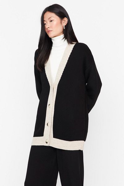 Trendyol Modest Detailní sada pleteniny s proužkem Cardigan-Pants TCTAW22AU0156