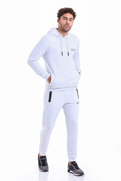 Hatemoğlu Gri Regular Fit Düz Pamuklu Kapüşonlu Kanguru Cepli Sweatshirt