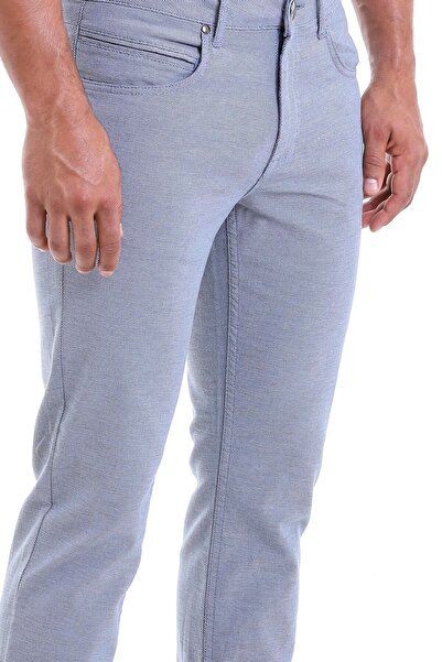 Hatemoğlu Blue Regular Fit Patterned Cotton 5 Pocket Canvas Trousers