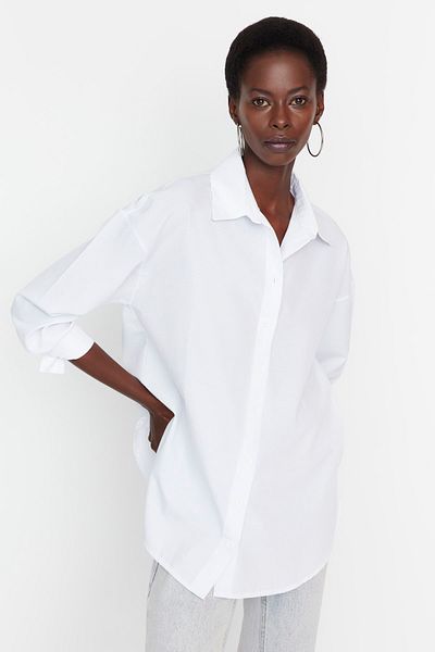 Trendyol Collection Ecru Oversize/Wide Fit Basic Woven Shirt TWOAW22GO0147