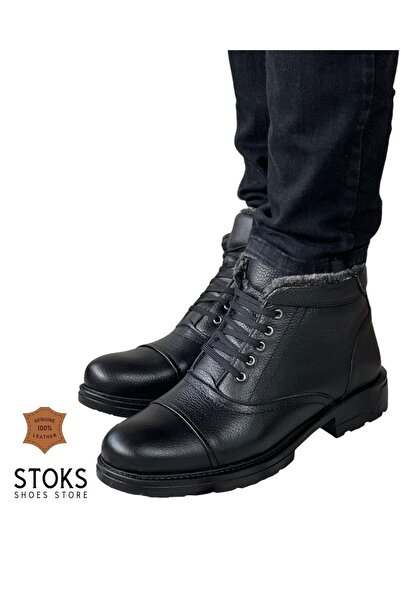 STOKS SHOES STORE Ανδρικές μπότες από γνήσιο δέρμα με κορδόνια, casual από καουτσούκ