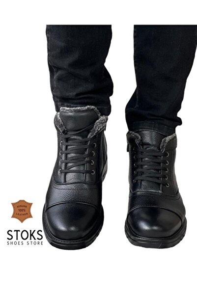 STOKS SHOES STORE Ανδρικές μπότες από γνήσιο δέρμα με κορδόνια, casual από καουτσούκ