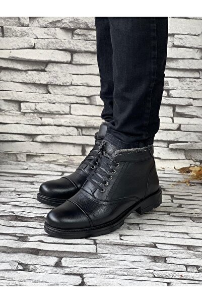 STOKS SHOES STORE Ανδρικές μπότες από γνήσιο δέρμα με κορδόνια, casual από καουτσούκ